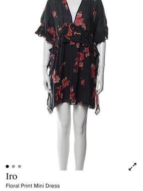 IRO Black Mini Dress with Red Floral Print